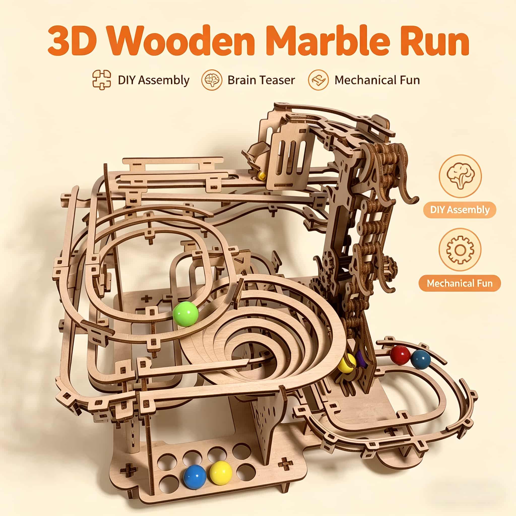 Mechanical Marble Run 3D Woode - Running Gear Track ulasan dan harga