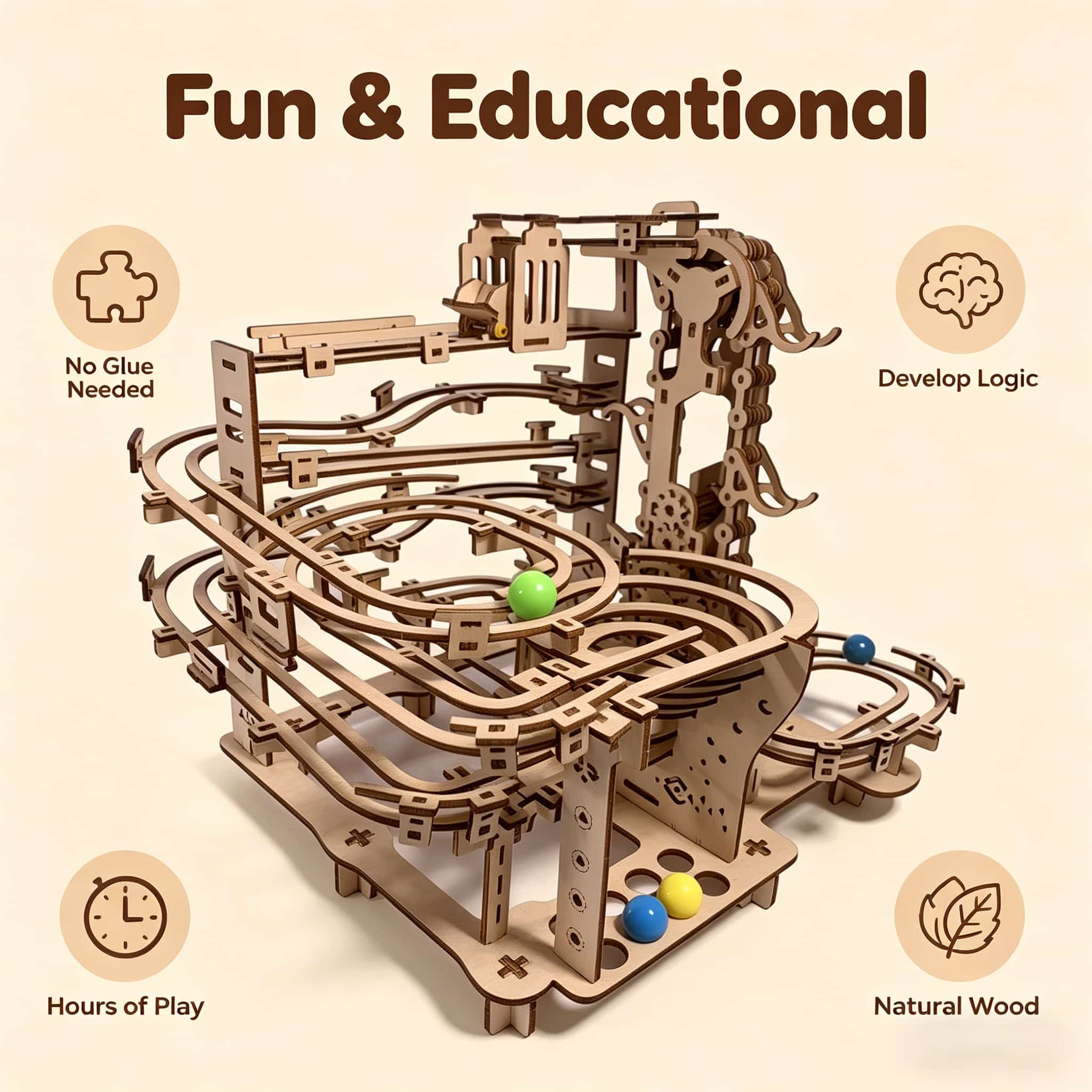 Mechanical Marble Run 3D Woode - Running Gear Track ulasan dan harga